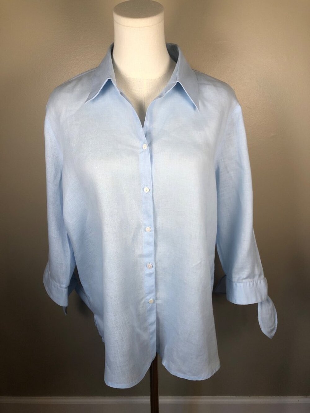 Adriana Bermani 100% Linen 3/4 Sleeve Button Front Shirt Beach Coastal Size L